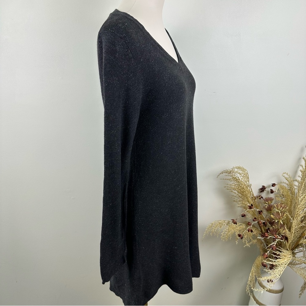 Eileen Fisher Long Sleeve Knit Dress Gray‎ V-neck Cotton Linen Blend Size S - Picture 3 of 10